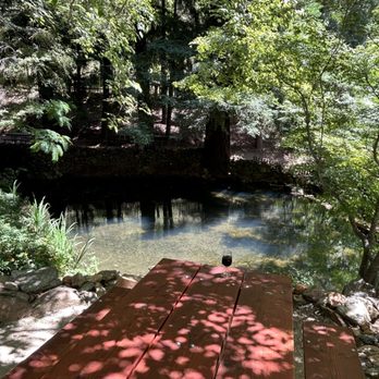 Boeger Winery - Beautiful shaded seating near a clear pond - Wineries Near Me - Placerville, California