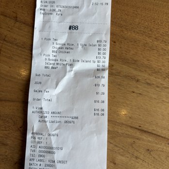 Ono Hawaiian BBQ - receipt w/ coupon - Hawaiian Near Me - Hemet, California Ono Hawaiian BBQ - receipt w/ coupon - Hawaiian Near Me - Hemet, California
