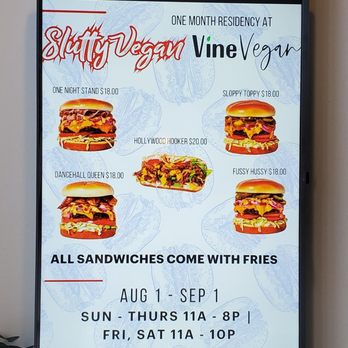 Vine Vegan - Slutty Vegan menu at the pop-up in Vine Vegan - Vegan Near Me - Brandon, Florida Vine Vegan - Slutty Vegan menu at the pop-up in Vine Vegan - Vegan Near Me - Brandon, Florida