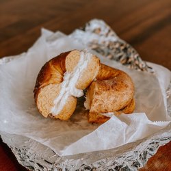 Wired Cup Cafe - French toast bagel with vanilla bean cream cheese