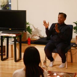 InsightLA - 03/29/2019, Thomas Davis leading an animated discussion at the 7:00 PM Friday Night People of Color Sangha Sit.