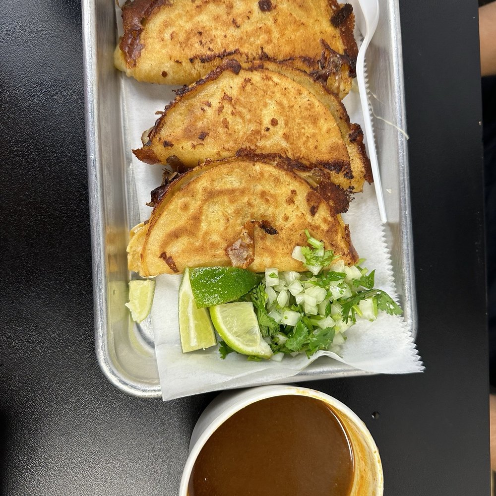 Tacos A La Madre - Three (3) Birria Quesatacos w/ Consome - Tacos Near Me - Calverton, Maryland Tacos A La Madre - Three (3) Birria Quesatacos w/ Consome - Tacos Near Me - Calverton, Maryland