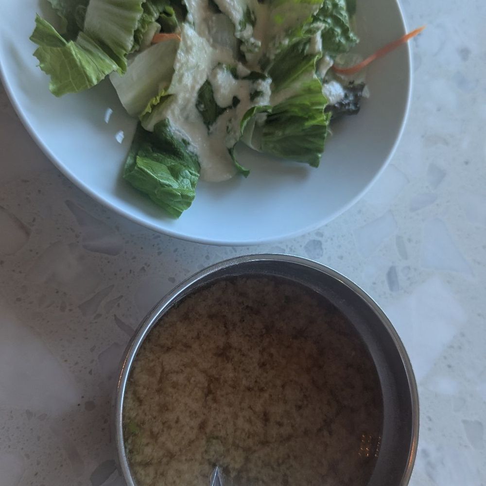 Amici Sushi - Miso and salad, complimentary with our meal,  their homemade  dressing is outstanding! Award winning in fact. - Sushi Bars Near Me - Lathrop, California