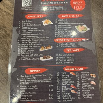 Sake - Menu (back) - Sushi Bars Near Me - Roseville, California
