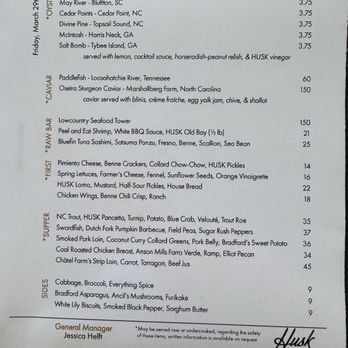 Husk Savannah - Main dinner menu as of 29 Mar 2028 - Southern Near Me - Savannah, Georgia Husk Savannah - Main dinner menu as of 29 Mar 2028 - Southern Near Me - Savannah, Georgia