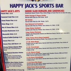 Happy Jacks Sports Bar - Updated menu 9/16!! All available as take out.