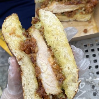 Double Chicken Please - Hot honey, buttermilk, Thai basil sandwich. I call this the "sweet one" - Cocktail Bars Near Me - New York, New York