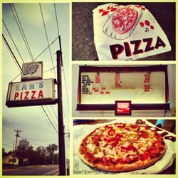 Sam's Pizza - Sam's is a neat little place with good pizza. We got a large with everything. Sam is a character in his 70's & the only employee