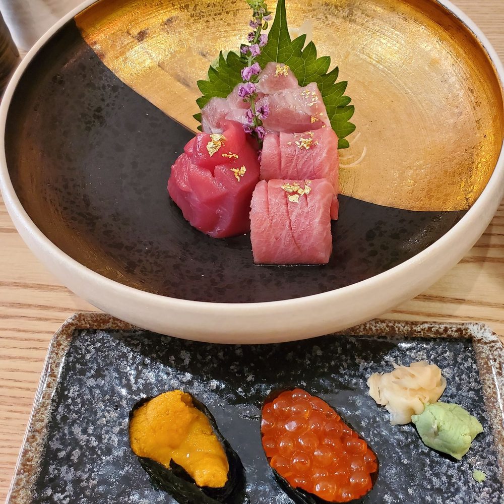 Tom Sushi - Bluefin Sashimi Trio. Ikura and Uni Nigiri - Sushi Bars Near Me - Vancouver, British Columbia Tom Sushi - Bluefin Sashimi Trio. Ikura and Uni Nigiri - Sushi Bars Near Me - Vancouver, British Columbia
