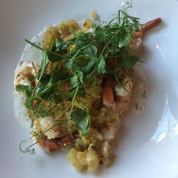Rhubarb - Pickled shrimp and fried green tomato small plate - New American Near Me - Asheville, North Carolina Rhubarb - Pickled shrimp and fried green tomato small plate - New American Near Me - Asheville, North Carolina