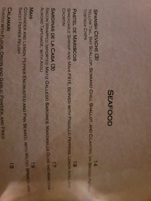 Menu photo 5 Elements Tapas Medford, OR