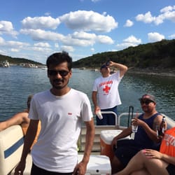 Aquaholics Watercraft Rental - Pontoon boat at Devils Cove..Lake Travis