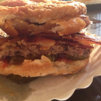 Dilly's at Centre Bridge - Bacon cheeseburger with an onion ring. Yum! - Ice Cream & Frozen Yogurt Near Me - New Hope, Pennsylvania Dilly's at Centre Bridge - Bacon cheeseburger with an onion ring. Yum! - Ice Cream & Frozen Yogurt Near Me - New Hope, Pennsylvania