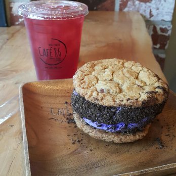 Cafe 86 - Ube ice cream sandwich. Only cookie option is chocolate chip - Desserts Near Me - Artesia, California