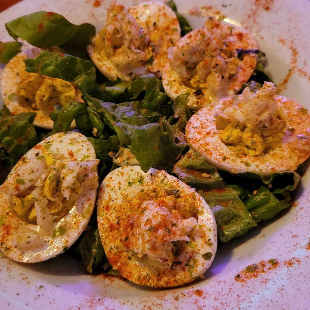 Shadowlawn Eats - Crab kimchi deviled eggs - New American Near Me - Virginia Beach, Virginia Shadowlawn Eats - Crab kimchi deviled eggs - New American Near Me - Virginia Beach, Virginia