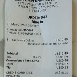Receipt for the Turkey sandwich Receipt for the Turkey sandwich