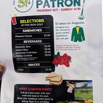 Five Iron Golf - The Masters special menu. - Venues & Event Spaces Near Me - Baltimore, Maryland