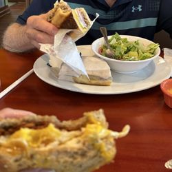 Falls River Cafe - Breakfast sandwich, Cuban sandwich and salad.