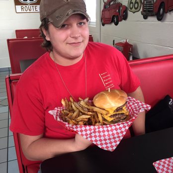 Joe's Route 66 Diner - Mean Joe's Cheese Burger..... didn't get the best of this guy!!!! - American Near Me - Strafford, Missouri Joe's Route 66 Diner - Mean Joe's Cheese Burger..... didn't get the best of this guy!!!! - American Near Me - Strafford, Missouri