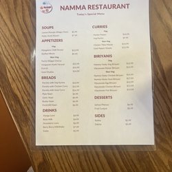 Namma Restaurant - Menu