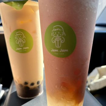 Jam Jam Tea Lab - Tangy Fresh Peach Slush and White Peach Oolong Milk Tea with boba - Bubble Tea Near Me - Irvine, California Jam Jam Tea Lab - Tangy Fresh Peach Slush and White Peach Oolong Milk Tea with boba - Bubble Tea Near Me - Irvine, California