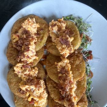 Woodside Bistro - Fried green tomatoes with pimiento cheese...delicious!!! - Salad Near Me - Greenville, South Carolina Woodside Bistro - Fried green tomatoes with pimiento cheese...delicious!!! - Salad Near Me - Greenville, South Carolina