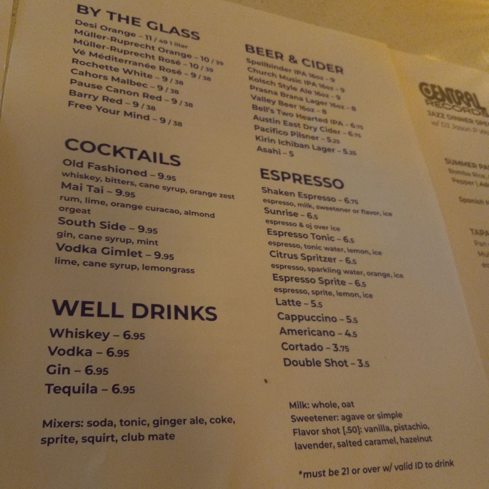 Drink menu Drink menu