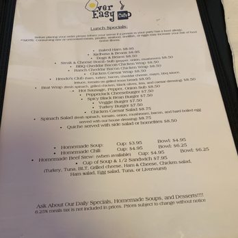 Over Easy Cafe - Over Easy Cafe Menu July 2019 - Breakfast & Brunch Near Me - Sterling, Massachusetts