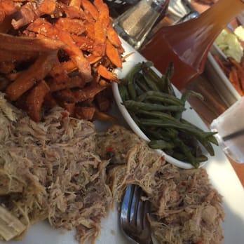 The Pit - Chopped BBQ with green beans and sweet potato fries - Barbeque Near Me - Raleigh, North Carolina The Pit - Chopped BBQ with green beans and sweet potato fries - Barbeque Near Me - Raleigh, North Carolina