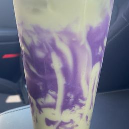 Ube matcha milk tea with boba