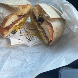 Everything bagel with bacon, egg, and cheese Everything bagel with bacon, egg, and cheese