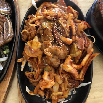 Korea Restaurant - Spicy 23. Stir Fried Squid and Pork (Osam-Bulgogi) (Spicy) - Korean Near Me - Bloomington, Indiana Korea Restaurant - Spicy 23. Stir Fried Squid and Pork (Osam-Bulgogi) (Spicy) - Korean Near Me - Bloomington, Indiana