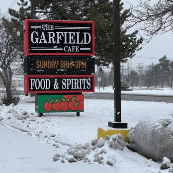 The Garfield Cafe - a sign in the snow - Cocktail Bars Near Me - Clinton Township, Michigan
