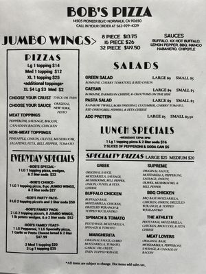 Menu photo 1 Bob's Pizza Norwalk, CA Menu photo 1 Bob's Pizza Norwalk, CA