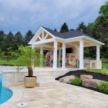 ARH Decks - Free standing pavilion with real wood fireplace and built-in outdoor kitchen. - Decks & Railing Near Me - Kingsville, Maryland ARH Decks - Free standing pavilion with real wood fireplace and built-in outdoor kitchen. - Decks & Railing Near Me - Kingsville, Maryland