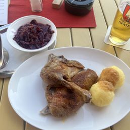 1/2 duck, purple cabbage, dumplings