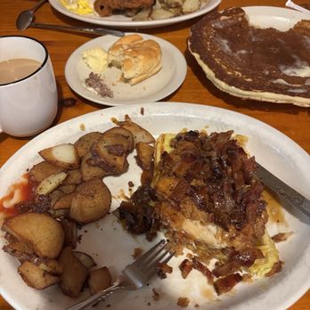 Joe Momma's - Chicken and waffles (bacon and bourbon sauce-- so good!). Biscuit, good! Chicken Fried Steak and pancake, good! 2007 Pop music? NOT GOOD. - Breakfast & Brunch Near Me - Meridian, Idaho Joe Momma's - Chicken and waffles (bacon and bourbon sauce-- so good!). Biscuit, good! Chicken Fried Steak and pancake, good! 2007 Pop music? NOT GOOD. - Breakfast & Brunch Near Me - Meridian, Idaho