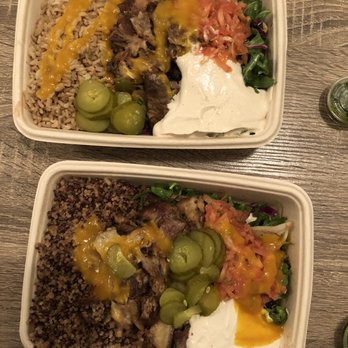Taboonette - Braised Lamb Shawarma with rice (top) and quinoa (bottom) - Mediterranean Near Me - New York, New York Taboonette - Braised Lamb Shawarma with rice (top) and quinoa (bottom) - Mediterranean Near Me - New York, New York