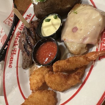 Sizzler - Classic Steak Trio: shrimp, Malibu chicken, and steak - Seafood Near Me - Buena Park, California