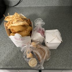 Jade Gourmet - PUPU PLATTER FOR ONE PORK FRIED RICE AND PORK STRIPS FORTUNE COOKIES AND DUCK SAUCE