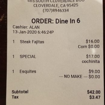 El Milagro - The bill - Mexican Near Me - Cloverdale, California El Milagro - The bill - Mexican Near Me - Cloverdale, California