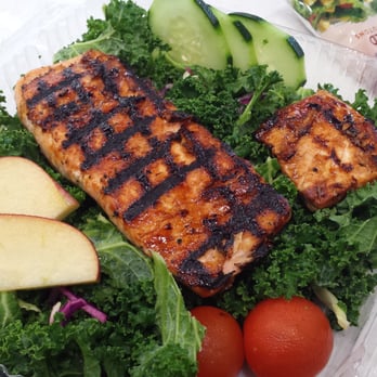 WaBa Grill - Kale Salad with Salmon (look at the char on that thing....soo good) - Fast Food Near Me - Signal Hill, California WaBa Grill - Kale Salad with Salmon (look at the char on that thing....soo good) - Fast Food Near Me - Signal Hill, California