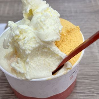 Milano Gelato Ice Cream - Blend of melon and orange cream gelato - I'm in heaven - Gelato Near Me - Concord, California