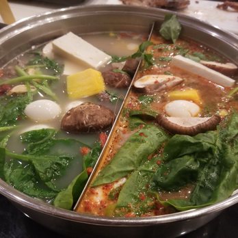 IPOT - On the left is Chinese Herb Soup and on the right is Spicy Miso Soup - Hot Pot Near Me - San Francisco, California