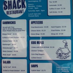 The Shack Restaurant - Regular Menu
