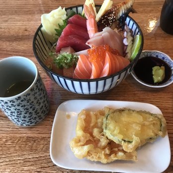 Sushi Today - Chirashi bowl and veggie tempura - generous thick cut portions of fresh fish - Sushi Bars Near Me - Renton, Washington