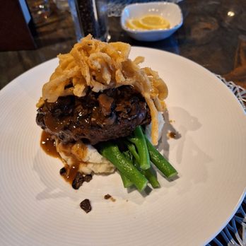 Castile Restaurant - 8oz filet, broccolini, cheese mashed taters, onion straws, shrooms mmm - Breakfast & Brunch Near Me - St Pete Beach, Florida