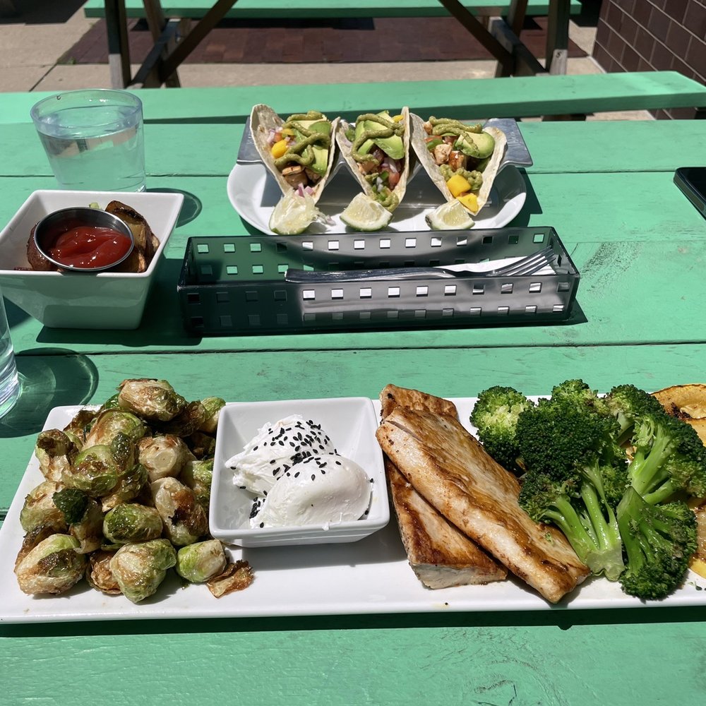 The Hen - Mahi Mahi Protein Plate and Mahi Mahi tacos with side of potatoes - Breakfast & Brunch Near Me - Ann Arbor, Michigan The Hen - Mahi Mahi Protein Plate and Mahi Mahi tacos with side of potatoes - Breakfast & Brunch Near Me - Ann Arbor, Michigan