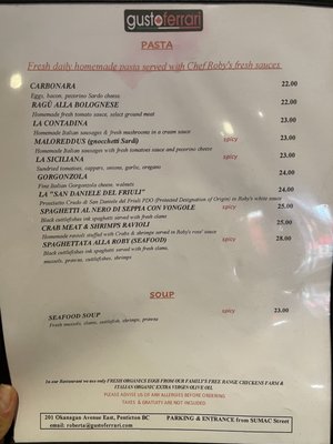 Menu photo 1 Gusto Ferrari Penticton, BC