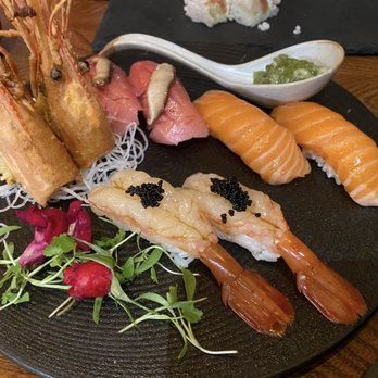 Fujiya - Amaebi, blue fin and salmon nigiri - Japanese Near Me - Elk Grove, California Fujiya - Amaebi, blue fin and salmon nigiri - Japanese Near Me - Elk Grove, California